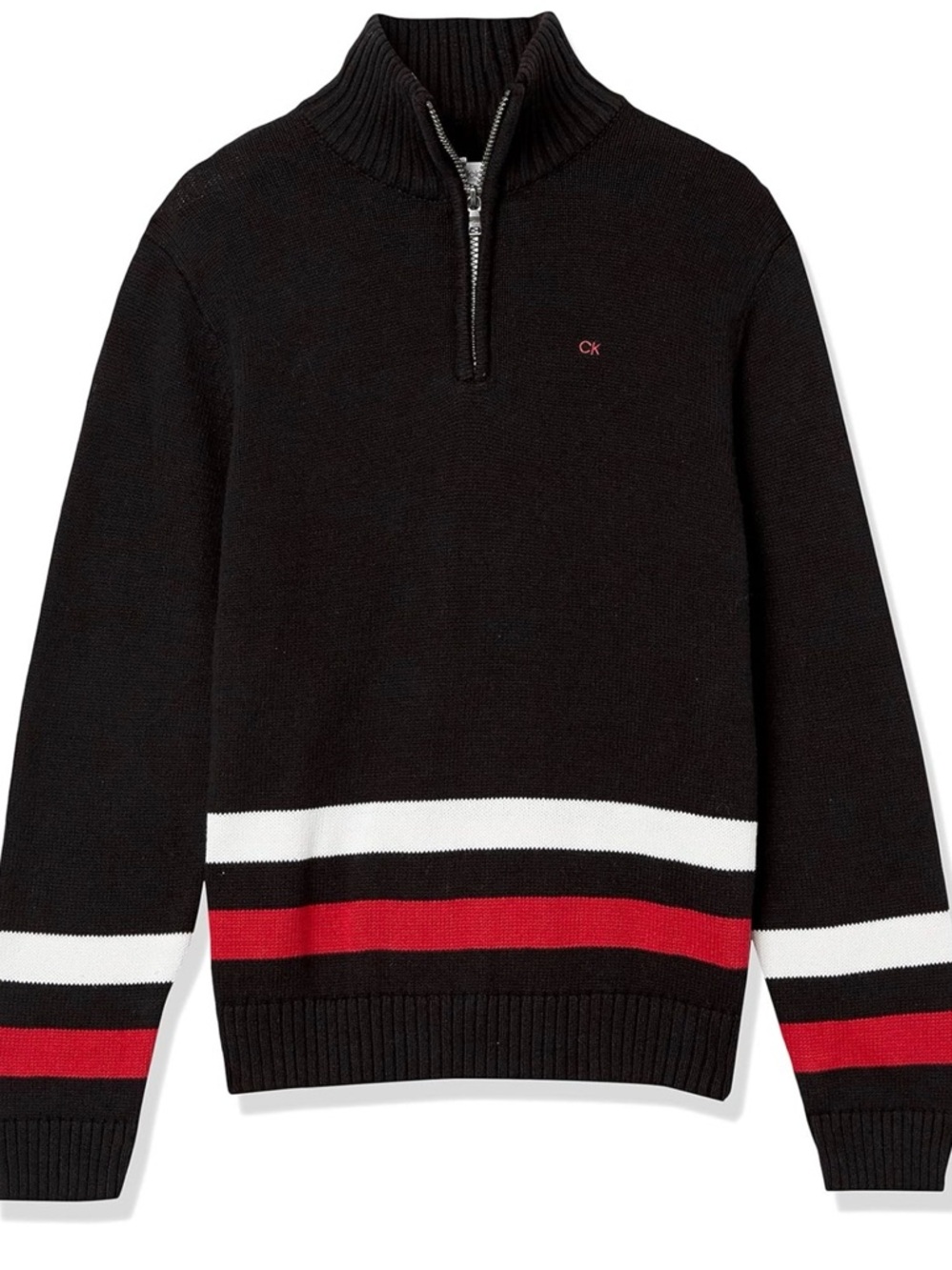 Calvin Klein Boys' Half Zip Pullover Sweater, Ribbed Neckline & Logo Detailing